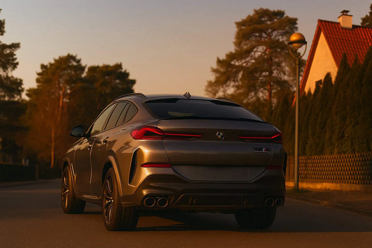 BMW X6 Heckansicht im Abendlicht