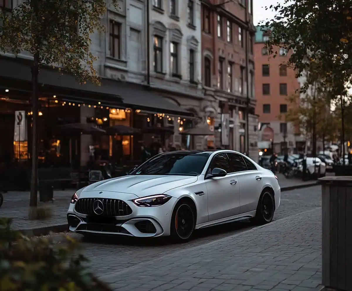 Mercedes-AMG C63 mit markanter Front in der Stadt