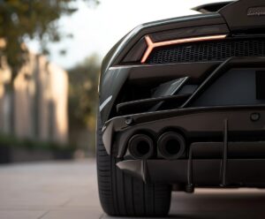 Foto eines Auspuffs von einem Schwarzen Lamborghini