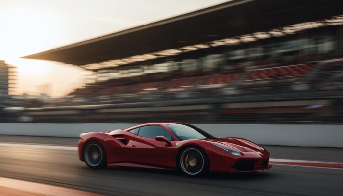 Ein roter Ferrari 488 GTB fährt auf einer Rennstrecke