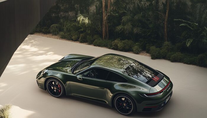 Porsche 911 carrera s steht vor in der Einfahrt eines Hauses.