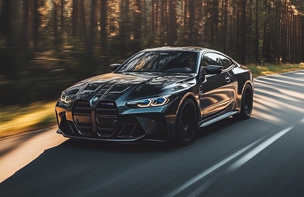 Der neue BMW M5 2025 fährt dynamisch durch eine kurvige Waldstraße – Leistung, Luxus und Präzision im perfekten Einklang.