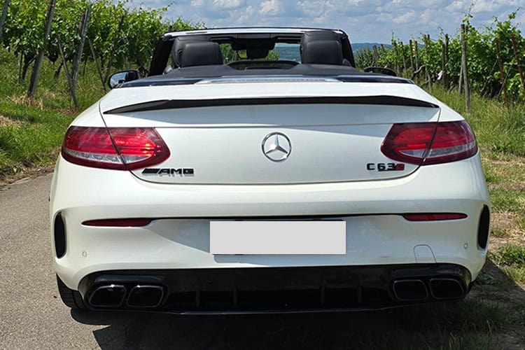 Heckansicht Mercedes-AMG C63 S Cabrio in Stuttgart