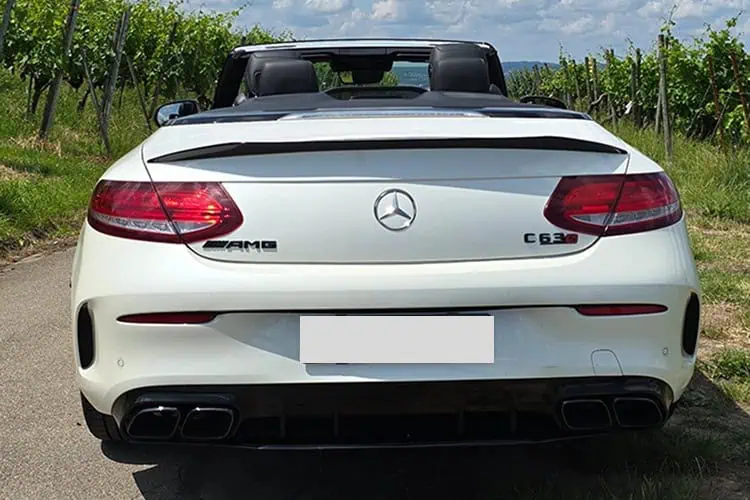 Heckansicht Mercedes-AMG C63 S Cabrio in Stuttgart