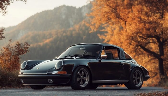 Porsche 911 Targa 1972 parkt auf einer Bergstraße