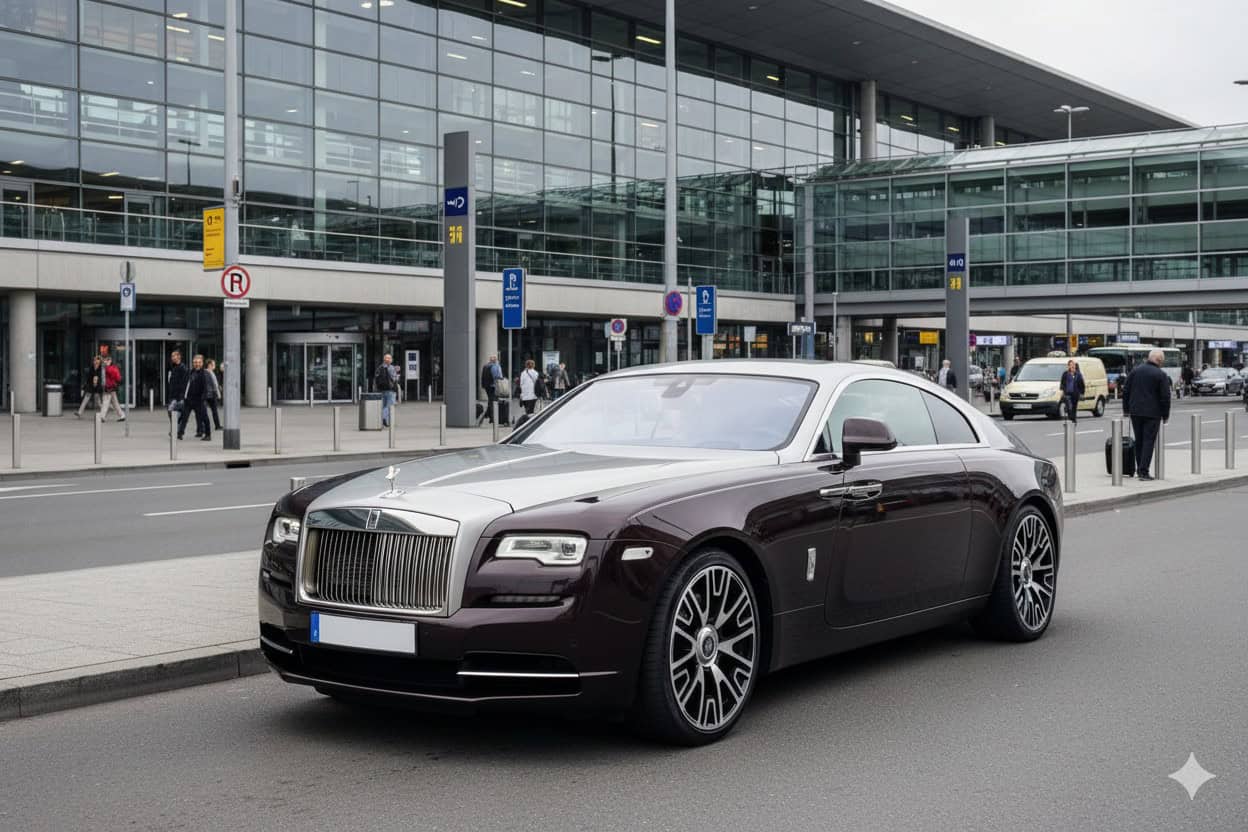 Rolls Royce vor einem Flughafenterminal