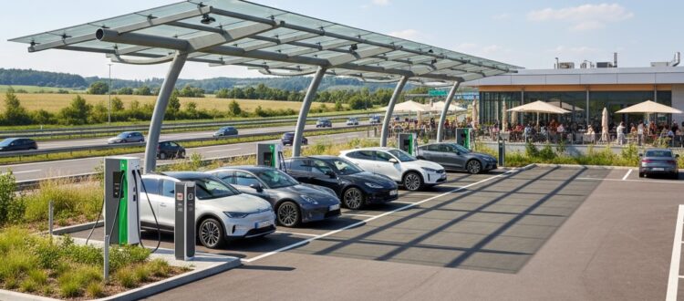 Schnellladestation an einer Autobahn