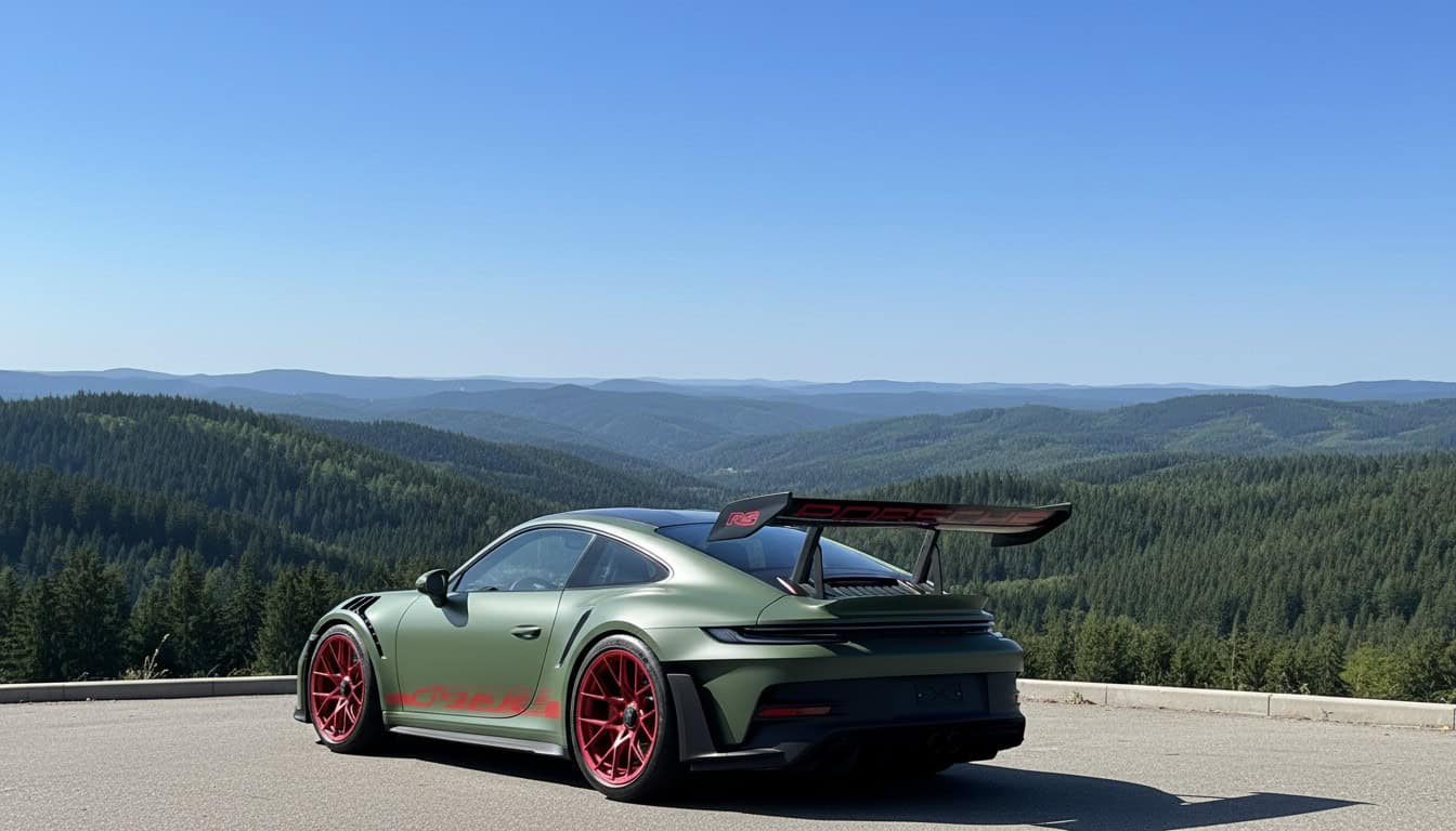 Seitenansicht hinten vom Porsche GT3 RS in Kassel