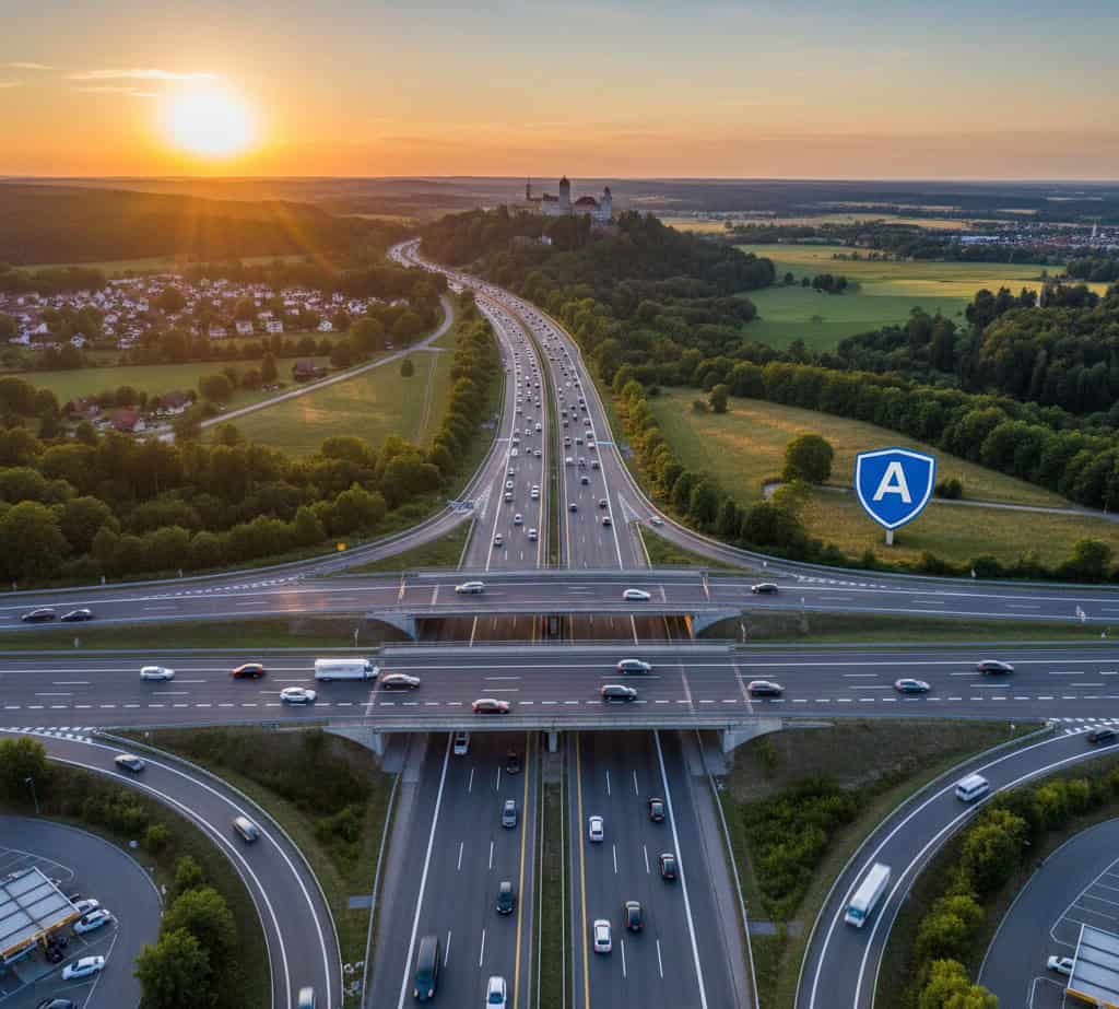 German Autobahn at free flow – generic photo without brands or license plates