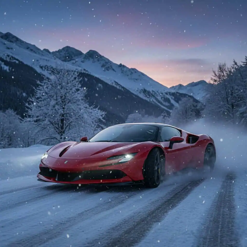 Sportwagen nahe der Berge im Winter