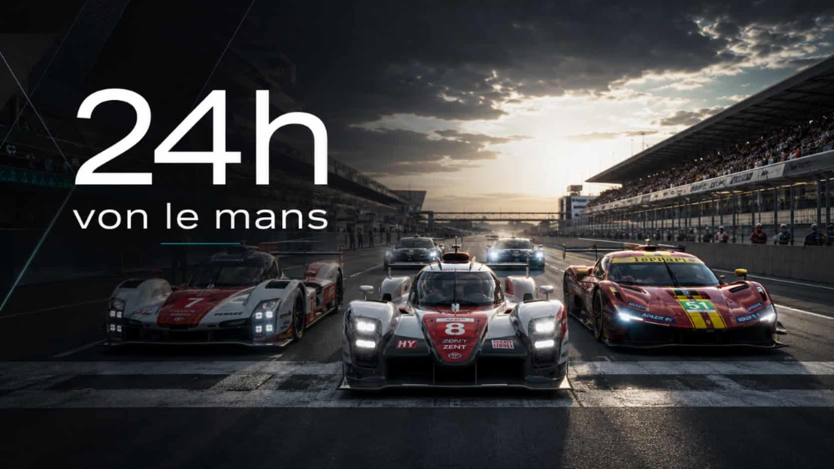 24h von Le Mans 2026 Hero-Motiv mit Langstrecken-Prototypen bei Renntempo