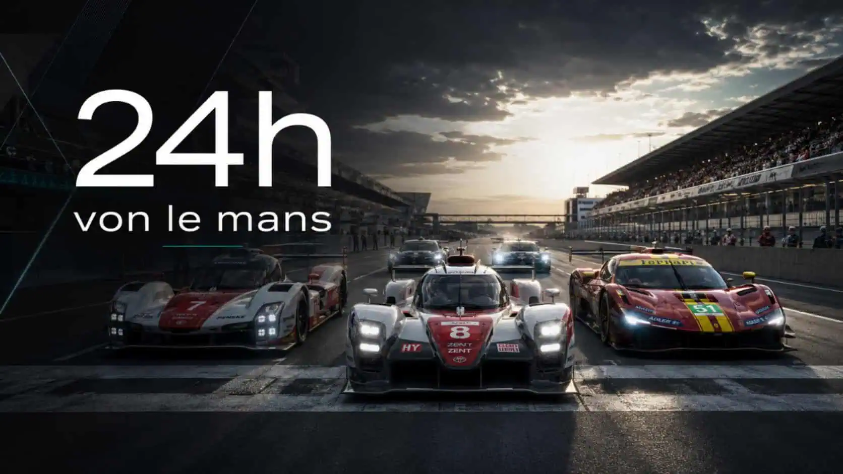 24h von Le Mans 2026 Hero-Motiv mit Langstrecken-Prototypen bei Renntempo